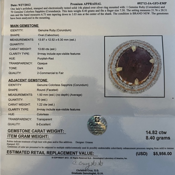 Genuine Ruby (Corundum) Oval Ring - Picture 6 of 8